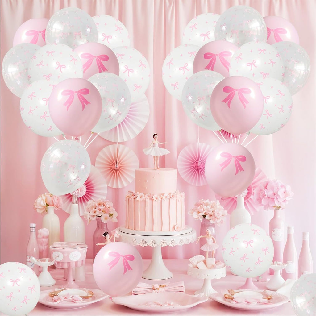 Pink Bow Balloons - 35PCS Light Pastel Pink & Clear Latex Balloons for Weddings & Parties