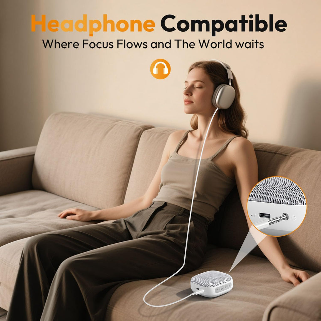 Skiennix Portable Sound Machine - 52-Hour Lasting White Noise Device with 21 Non-Looping Sounds | Ideal for Travel & Sleep (White)