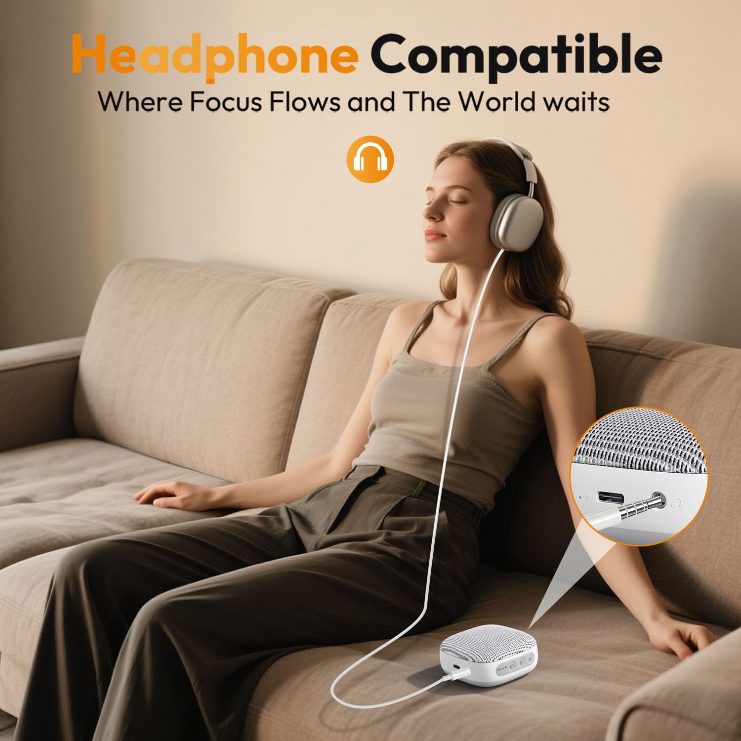 Skiennix Portable Sound Machine - 52-Hour Lasting White Noise Device with 21 Non-Looping Sounds | Ideal for Travel & Sleep (White)