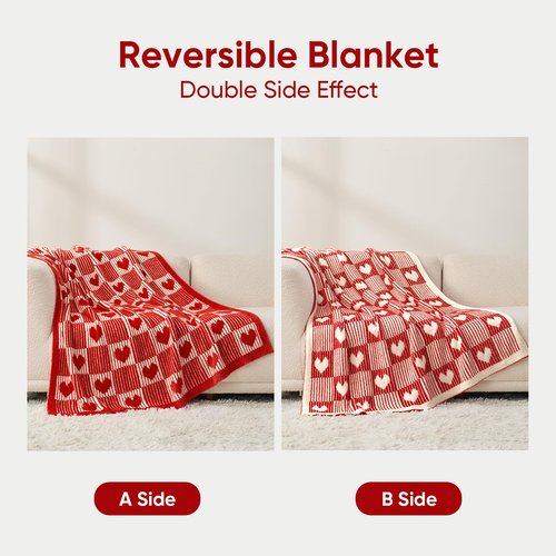 Snuggle Sac Red Heart Checkered Blanket for Women,Valentines Day Heart Blankets for Her Wife Girlfriend Mom,Super Soft Warm Fluffy Faux Fur Blanket for Couch Sofa Bed,Red Heart,50x60 inches