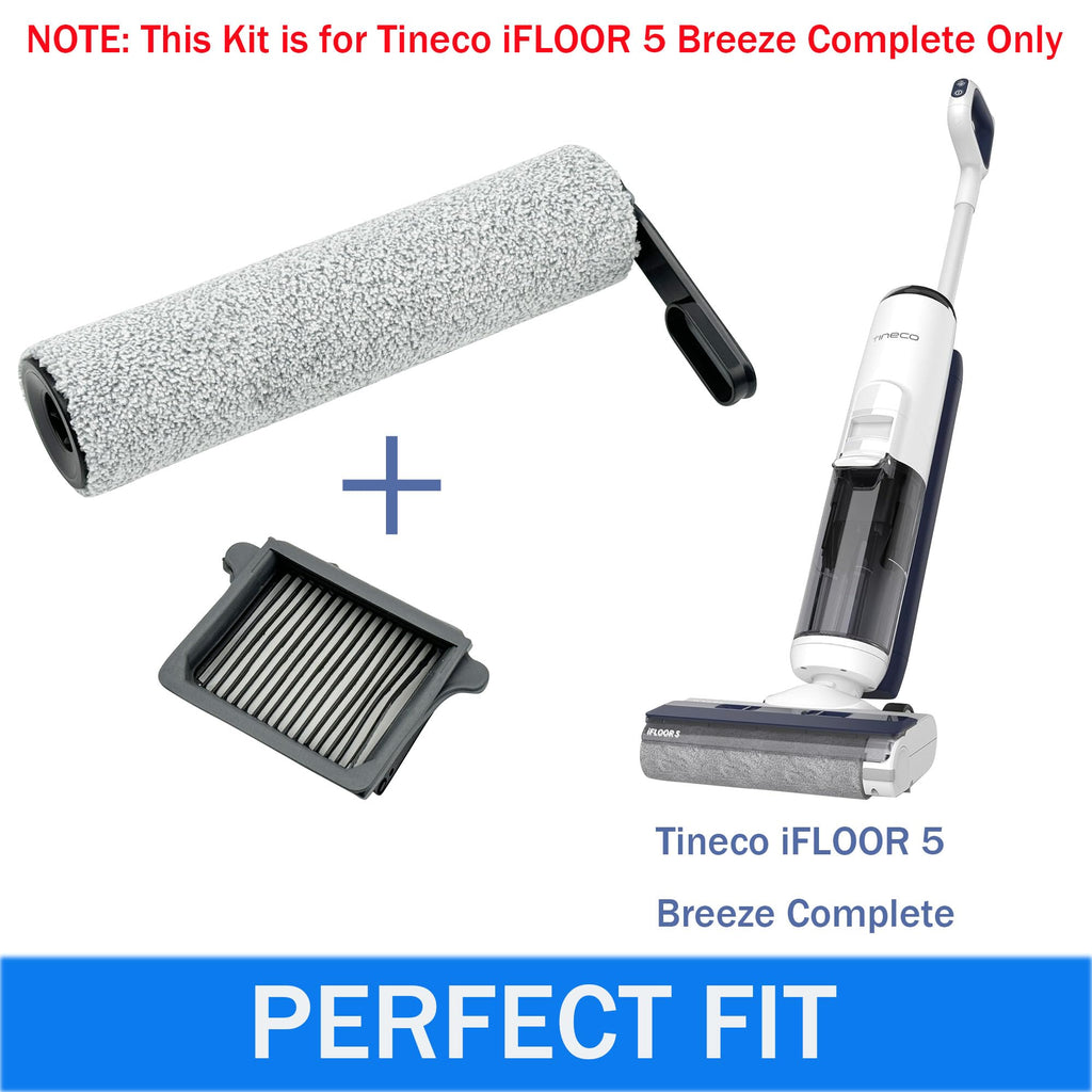 Replacement Parts Kit for TINECO iFLOOR 5 Breeze Complete Vacuum Cleaner- 2 Brush Rollers, 2 Vacuum HEPA Filters, 1 Cleaning Tool