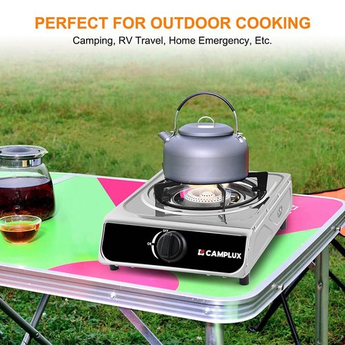 Camplux Single Burner Propane Stove 9,800 BTU, Stainless Steel Portable Gas Stoves