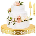 Wenqik 18 Inch Christmas Cake Stand Gold Metal Round Cupcake Dessert Stand with Cake Cutting, Spatula Xmas Cupcake Pastry Display Candy Holder Display for Xmas Wedding Birthday Party(flower, 18 Inch)