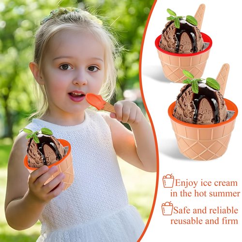 RICHSC-PAN 20 Pack Ice Cream Bowls, Cartoon Candy Color Ice Sundae Cups with Spoon. Multi-Color Reusable, Perfect for Summer Ice Cream Events and Gift Bags for Kids.