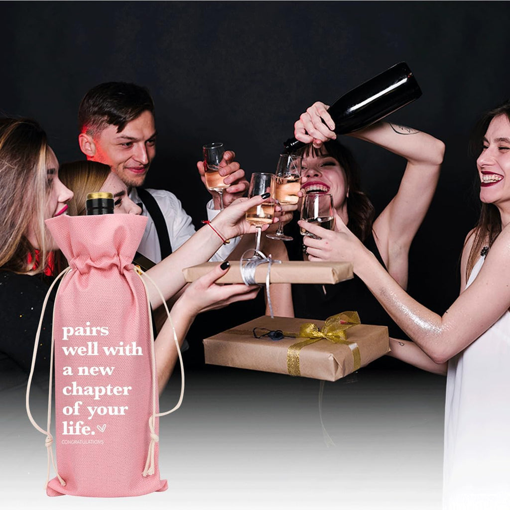Pink Funny New Chapter Wine Bag New Beginnings Gifts for Women Men Farewell Gifts for Friends Going Away Gifts for Coworkers Women Men Moving Away Gifts for Friends New Teacher Gifts