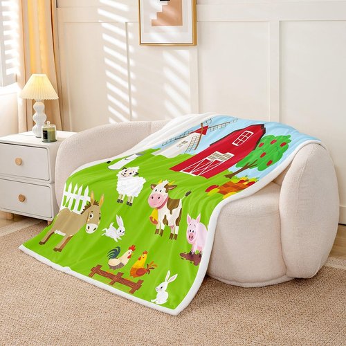 Feelyou Kids Farmhouse Fleece Blankets Children Boys Girls Cartoon Animal Print Throw Blanket Lovely Rabbits Sheep Horse Blanket Luxury Soft for Chair Office Plush Blankets 30"x40"