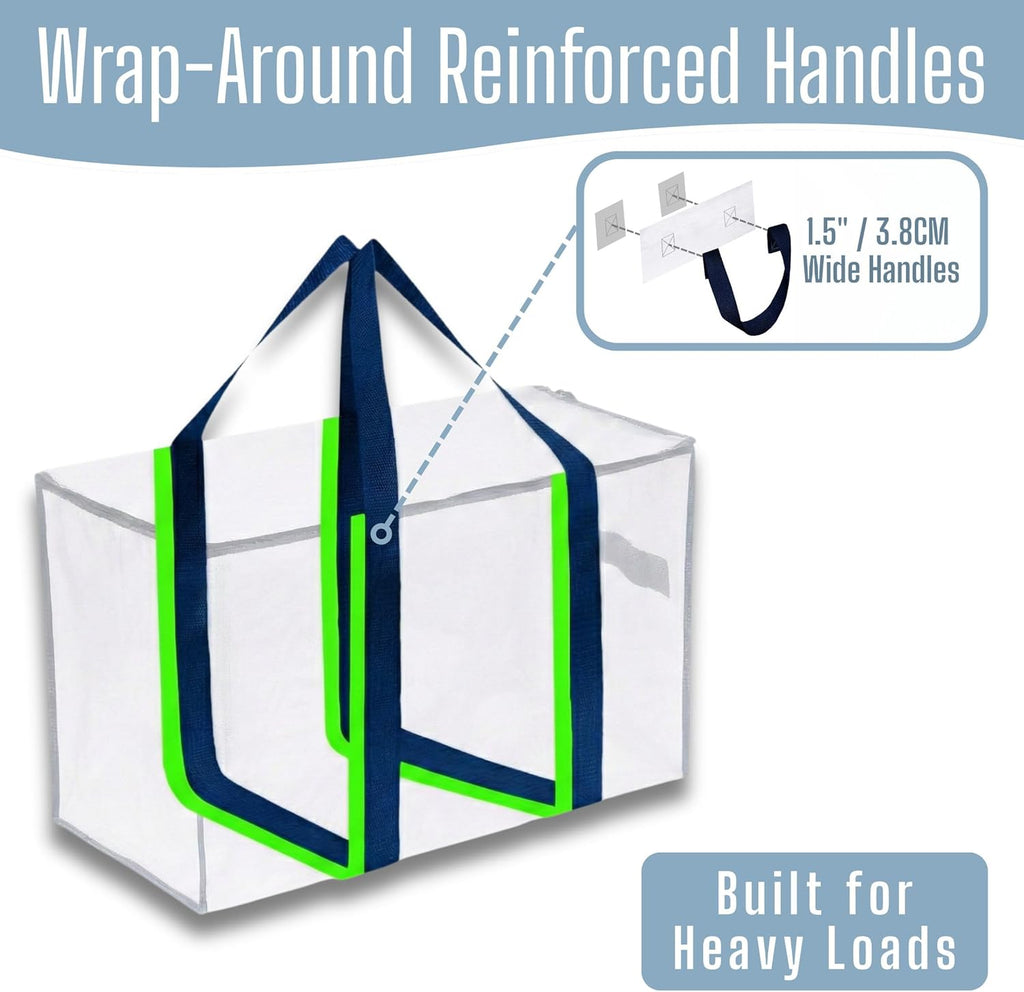 VENO Heavy Duty Moving Bags - Extra Large Storage Solution with Reinforced Handles & Strong Zippers | 6 Pack, Foldable & Reusable