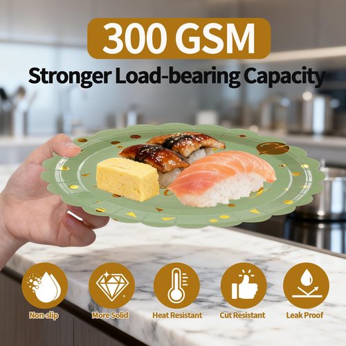 48PCS Happy Birthday Plates and Napkins Party Supplies-Disposable Sagegreen and Gold Birthday Scalloped Cake Plates and Napkins with Forks Tableware Set for Birthday Party Decorations 16 Guests