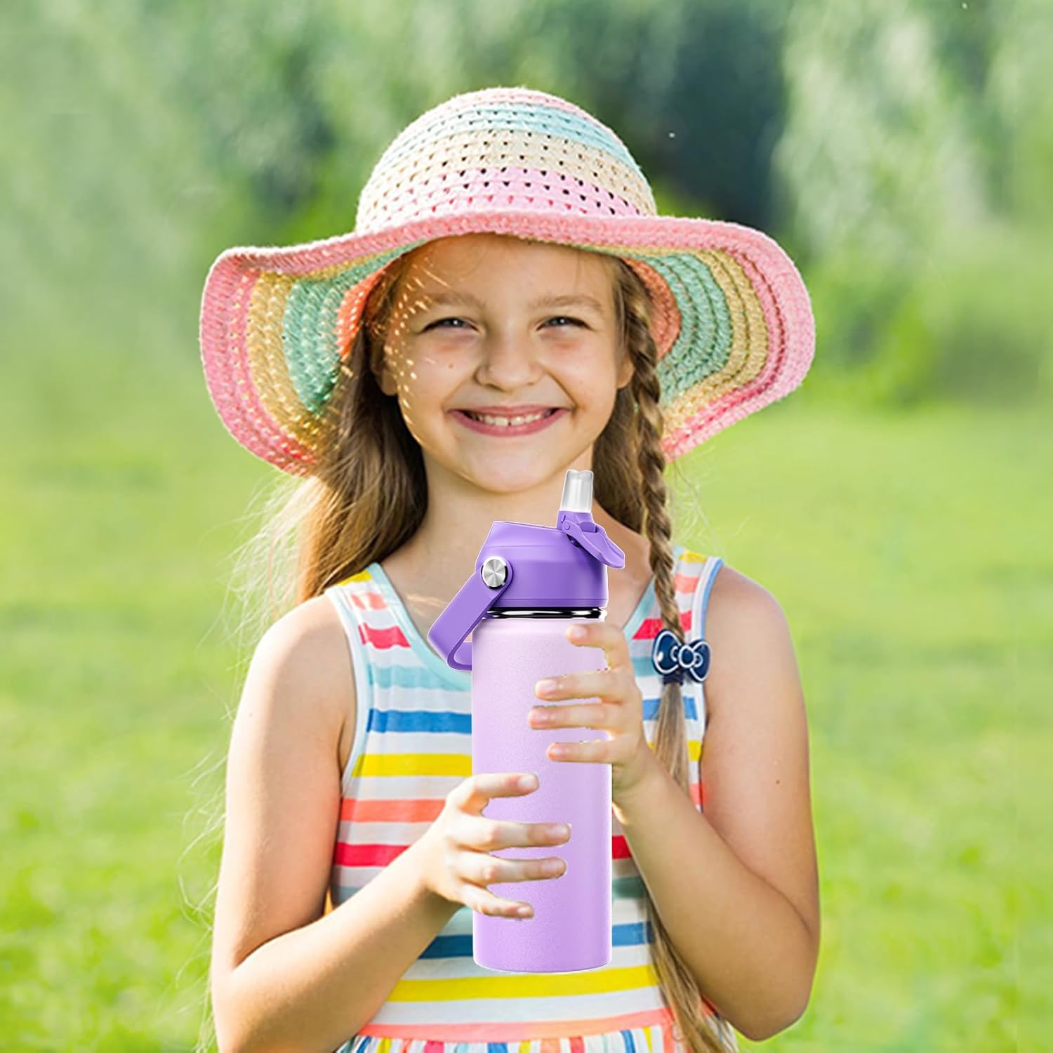Skiennix 18oz Kids Insulated Water Bottle - BPA-Free Stainless Steel, Leak-Proof Tumbler (Purple)