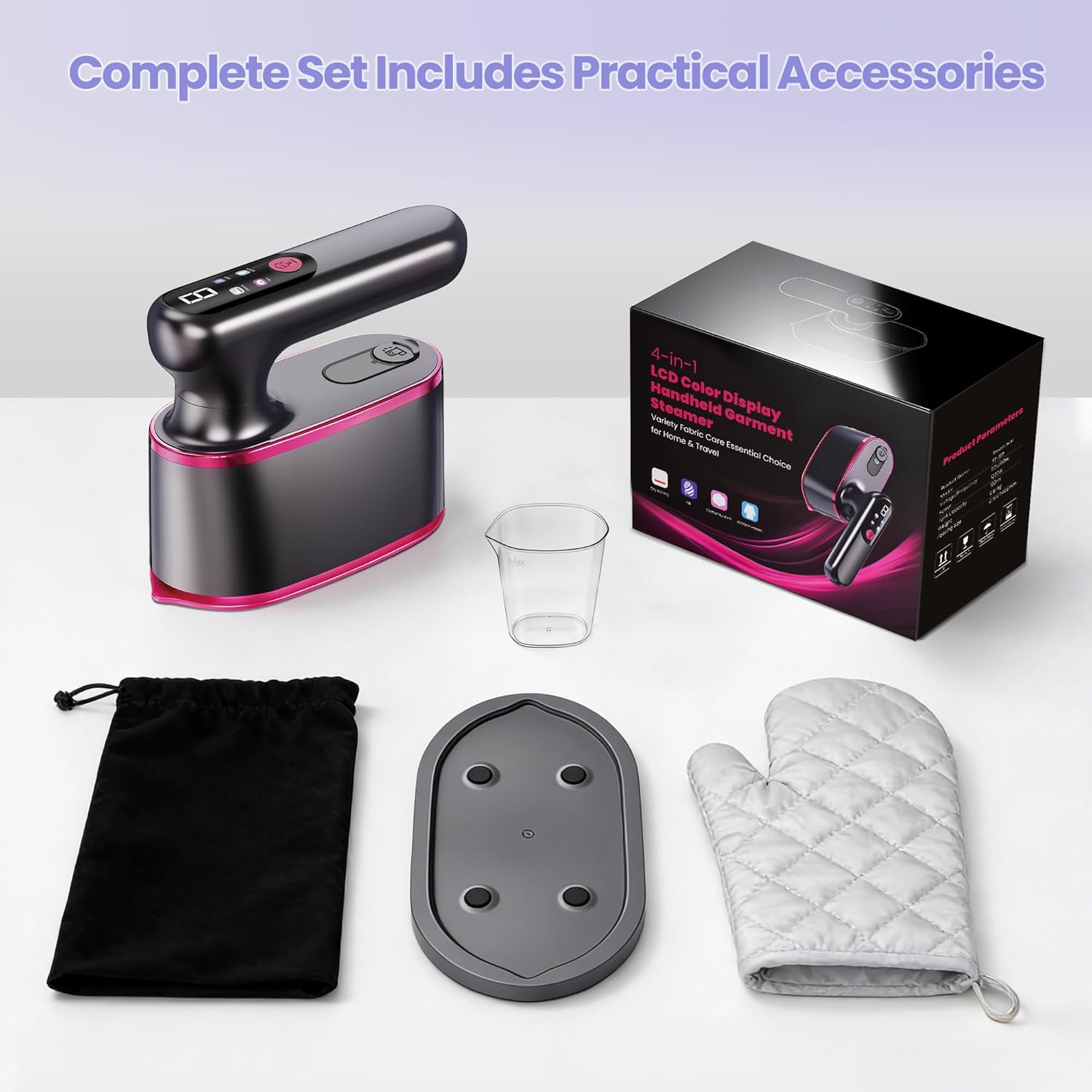 Skiennix Portable Handheld Travel Steamer - 2-in-1 Iron & Steamer with LCD Display, 1200W Fast Heat-Up, 180ml Tank for 20 Min Wrinkle Removal