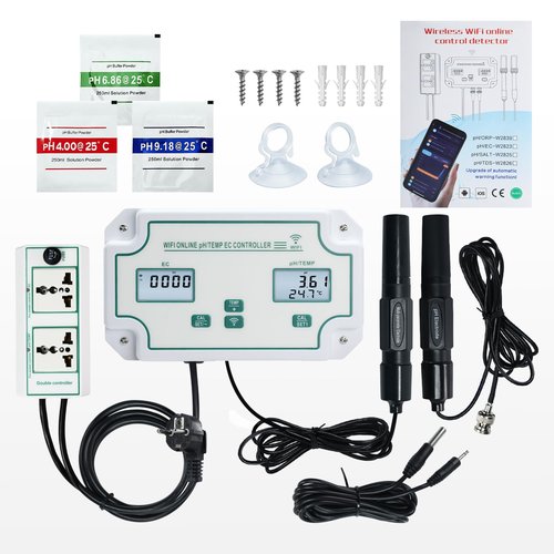 JuviPerpric 3-in-1 WiFi Smart Water Quality Tester, High Precision pH/EC/Temp Monitor with BNC Probe Real-Time APP Alerts & Data Export, pH Controller for Aquarium, Pool, Drinking Water, Lab