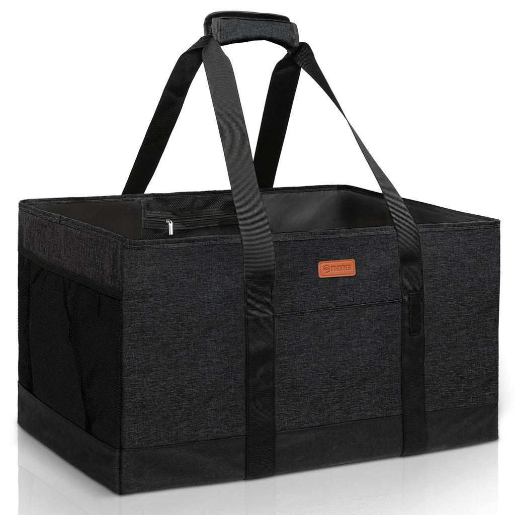 MHOMER Reusable Upright Grocery Bags Extra Waterproof Large Utility Tote Bag with Carrying Handles Foldable Shopping Bags Reinforced Bottom and Side Durable Oxford Fabric Classic Carbon Black