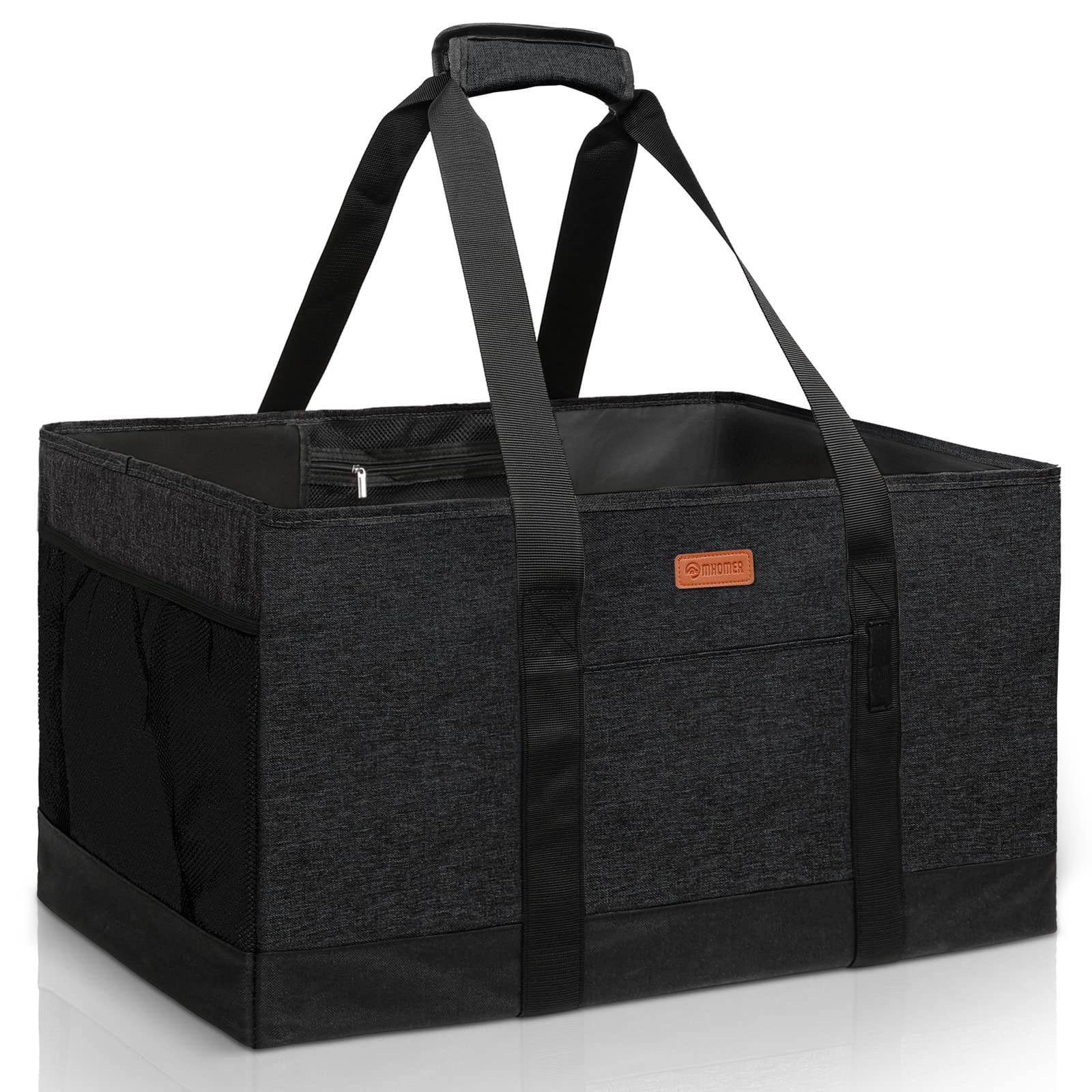 MHOMER Reusable Upright Grocery Bags Extra Waterproof Large Utility Tote Bag with Carrying Handles Foldable Shopping Bags Reinforced Bottom and Side Durable Oxford Fabric Classic Carbon Black