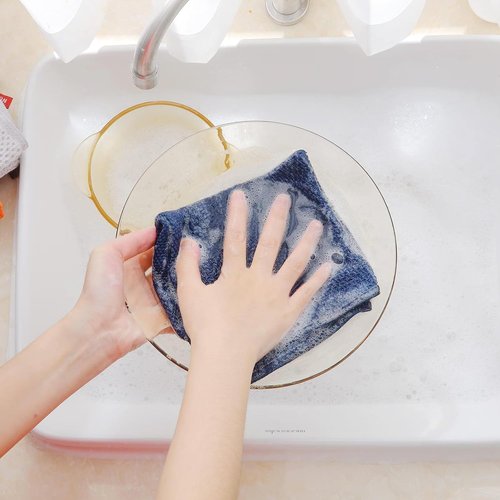 Homaxy Kitchen Dish Cloths - 100% Cotton Waffle Weave, Ultra Soft & Absorbent, 12 x 12 Inches, Navy Blue | 18-Pack