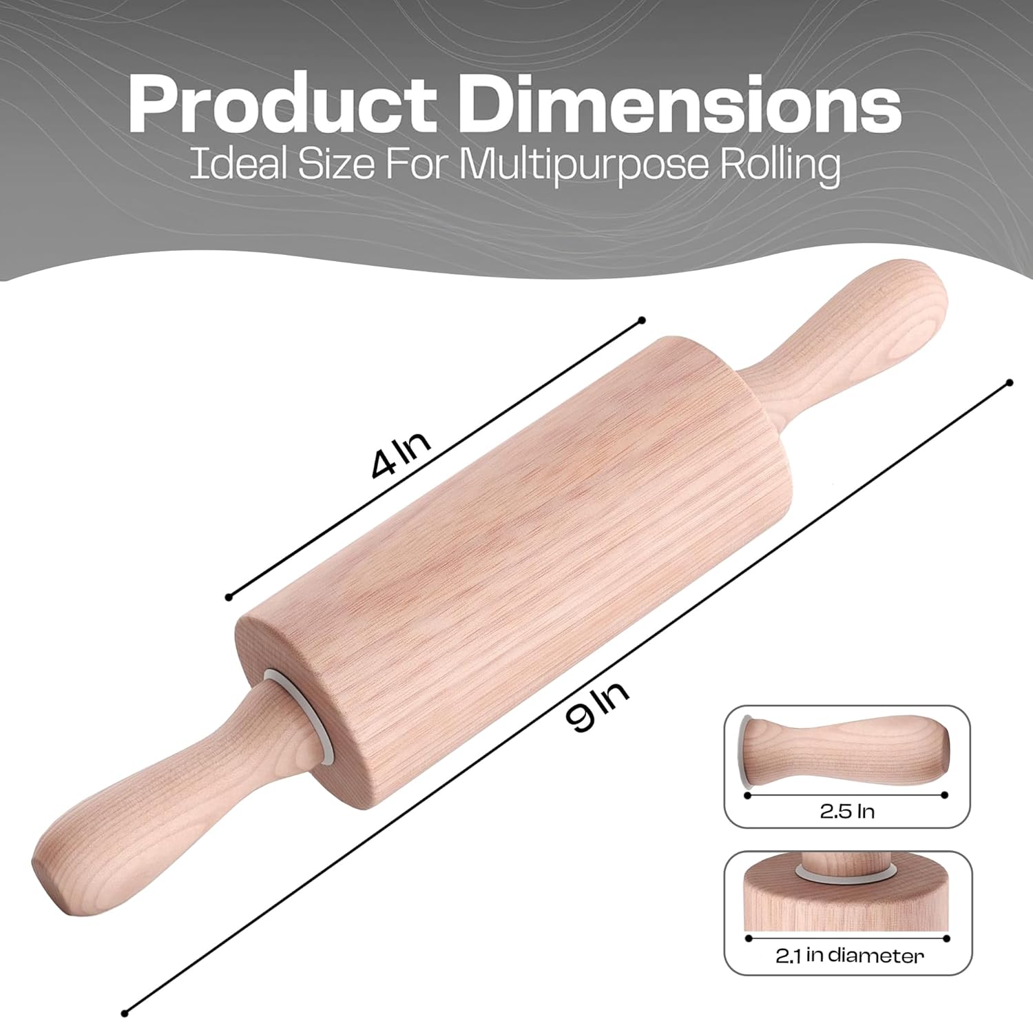 Skiennix 9-Inch Small Wooden Rolling Pin - Ideal for Kids' Baking, Play Dough, and Arts & Crafts