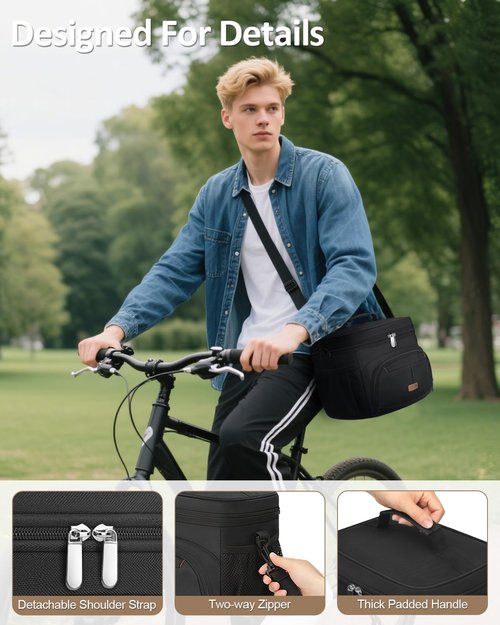 Pritent Lunch Box for Man Women, Insulated Lunch Bag Cooler Bag Leakproof Lunchbox Lunch Tote Bags with Removable Strap for Work School Picnic Travel (Black/12L