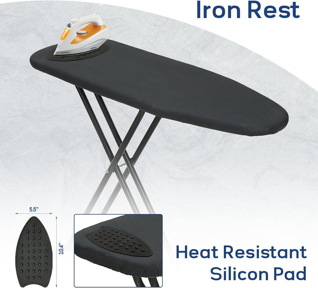 RAINHOL Ironing Board - Compact Full-Size 43x13 with Heat-Resistant Silicone Pad | Easy Storage & Adjustable Height - Black