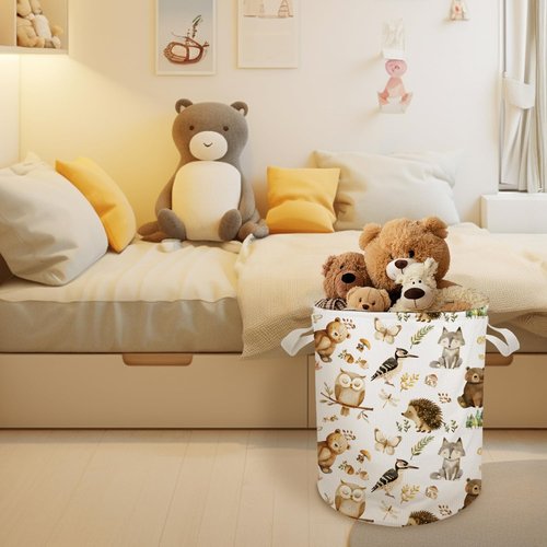 Cilrii Animal Nursery Laundry Basket Hamper, Toybox for Boys Girls, Forest Animal Botanical Waterproof Collapsible Storage Bin Organizer for Bedroom Bathroom Kids Room Dorm Clothes Toys Books