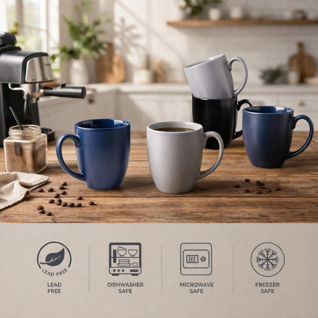 AmorArc 16oz Coffee Mugs Set of 6, Large Ceramic Coffee Mugs for Man, Woman, Dad, Mom, Modern Coffee Mugs Set with handle for Tea/Latte/Cappuccino/Milk/Cocoa. Dishwasher&Microwave Safe, Multi