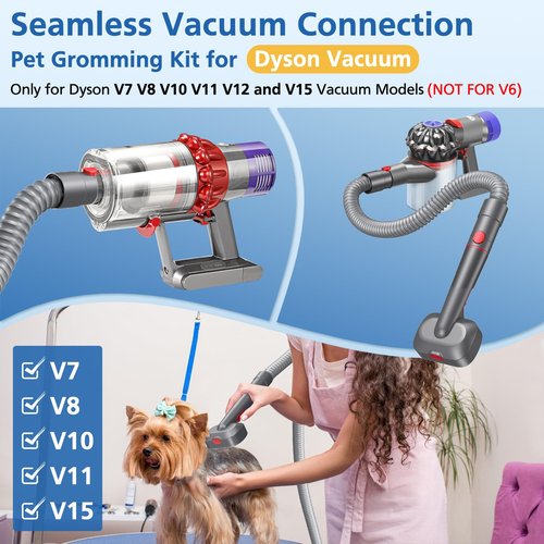Pet Dog Grooming Attachment Kit Compatible with Dyson V7 V8 V10 V11 V12 V15 Vacuums (Not for V6), Dog Deshedding Brush Attachment for Shedding Grooming, Hair Grooming Tools for Dog and Cat, 6 Pack