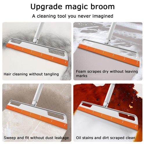 Magic Broom Multifunction Silicone Floor Squeegee, Air Broom for Floor with 56" Long Handle, 4-in-1 Rubber Sweeper for Dirt, Liquids, Pet Hair, Tile Hardwood Floors, Carpet, Living Room (Purple)