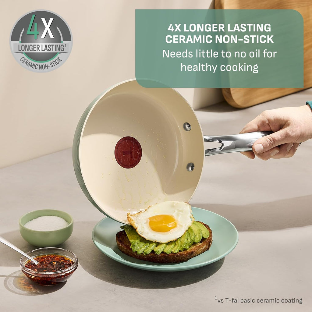 T-Fal Inspire Nonstick Ceramic Cookware Set - 10-Piece, Oven Safe to 500°F, Mint Green Pots & Pans