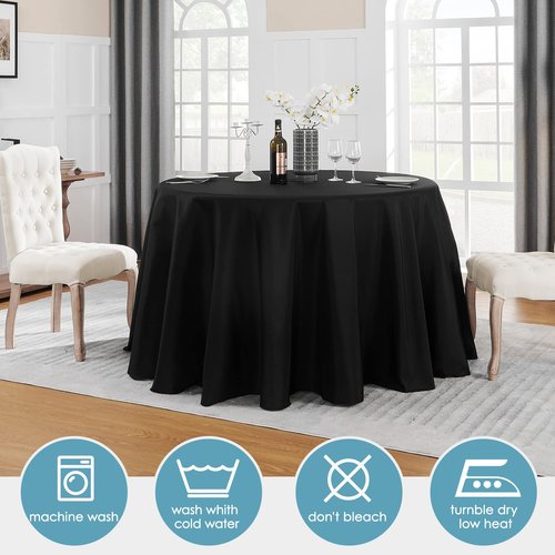 VidaFete 6 Pack 120inch Round Tablecloth Polyester Table Cloth，Stain Resistant and Wrinkle Polyester Dining Table Cover for Kitchen Dinning Party Wedding Rectangular Tabletop Buffet Decoration(Black)