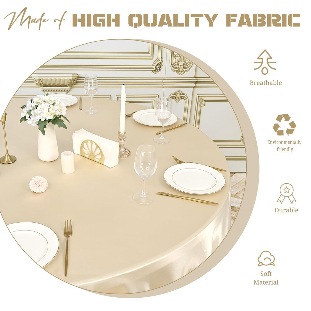 Pesonlook 6 Pack Champagne Round Tablecloth, 120 Inch Satin Fabric Tablecloth for Round Table, Wrinkle Resistant Washable TableCover Bright Silk TableClothes for Wedding Party Dining Table Banquet