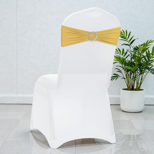 MDS Spandex Chair Sashes - Pack of 200 Elastic Stretch Bows with Buckle Slider for Wedding Decor - Gold