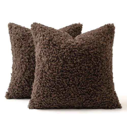 MIULEE Pack of 2 Throw Pillow Covers 20x20 Inch Chocolate Faux Fur Decorative Sherpa Pillow Covers Fuzzy Accent Soft Sheepskin Fleece Cushion Cases for Boho Home Decor Couch Living Room Bed