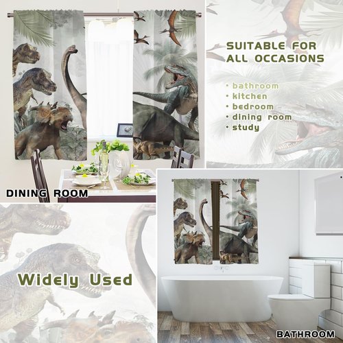 EOVDSFW Dinosaur Window Curtains Rod Pocket Jurassic Dino for Boys Kids Girls Animals Nature Wild Forest Leaf Cute Teen Room Drapes 2 Panels for Living Bedroom Home Decor 42X63 inch