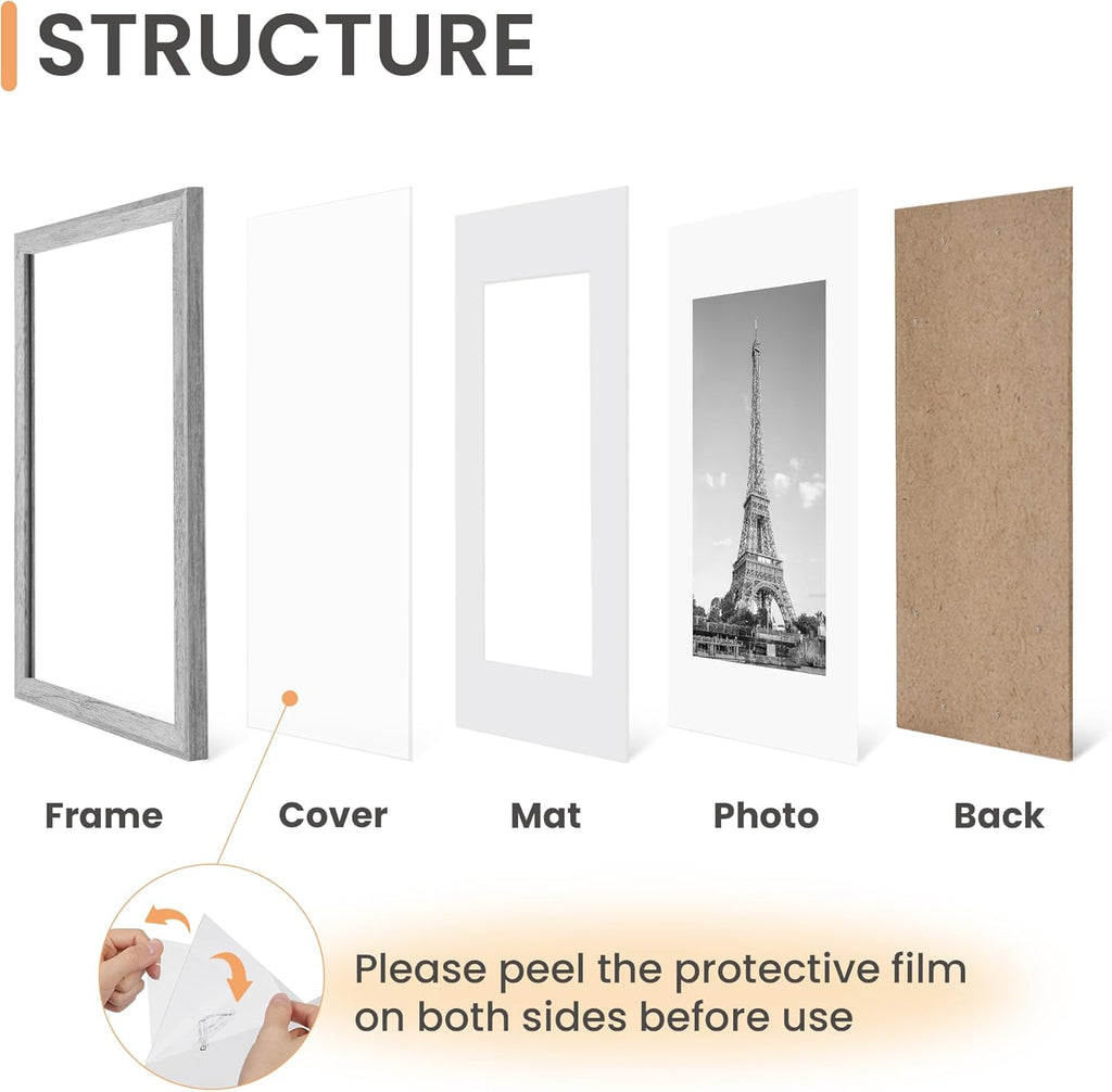 Upsimples 11x14 Picture Frame Set of 5 - Display 8x10 or 11x14 Photos | Stylish Gray Wall Gallery Frames