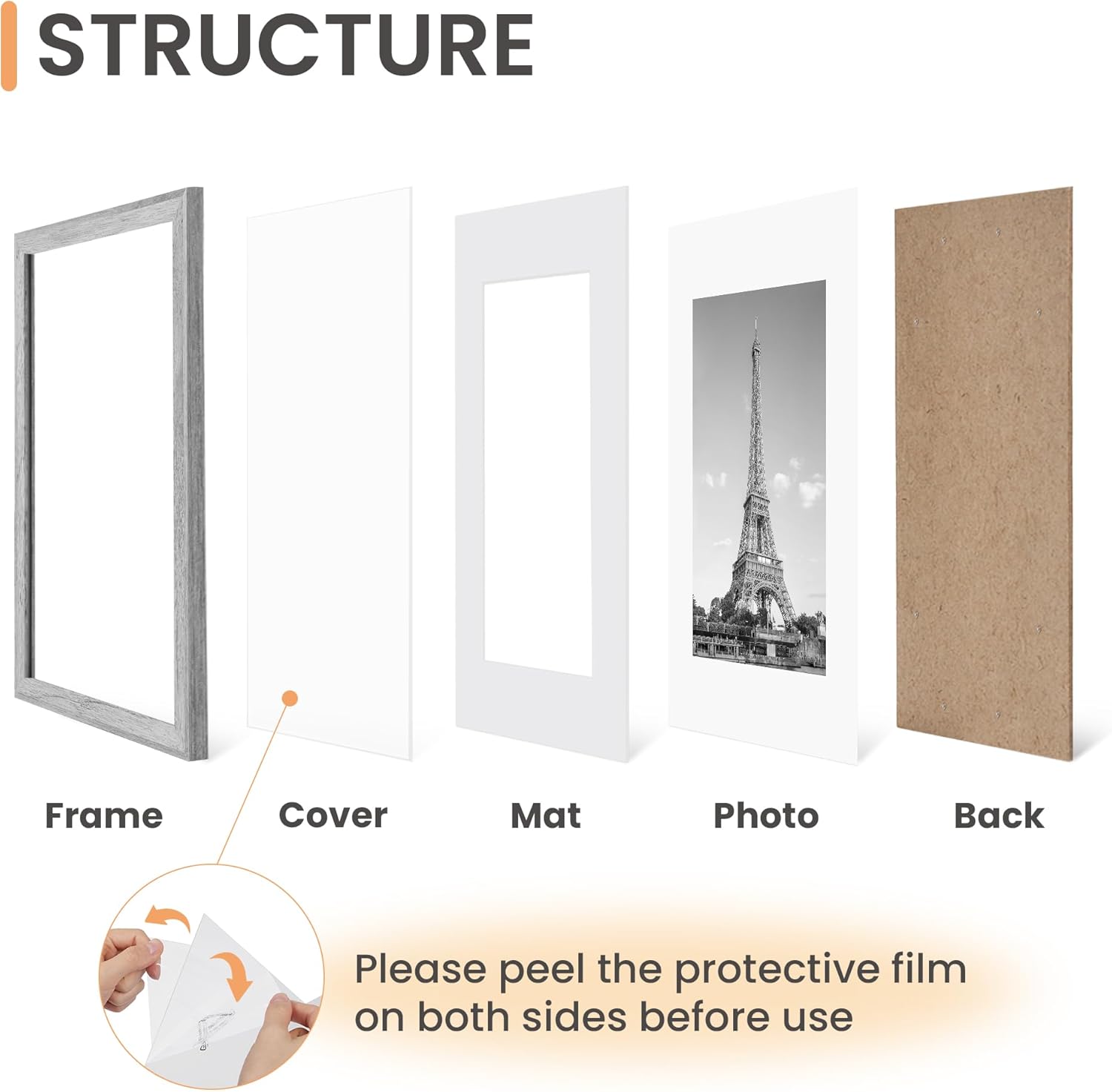 Upsimples 11x14 Picture Frame Set of 5 - Display 8x10 or 11x14 Photos | Stylish Gray Wall Gallery Frames