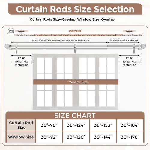 Wood Double Curtain Rod, Boho Decorative Long Dual Curtain Rods for Windows 84 to 120 Inch, 1" Adjustable Heavy Duty Double Rod, Unique Handmade Imitation Wood Grain Leaf Finial Design