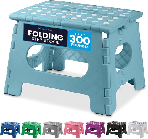 Handy Laundry Step Stool - 9 Inch Foldable Plastic Stool for Adults & Kids, 300 lb Capacity, Non-Slip, Portable - Teal