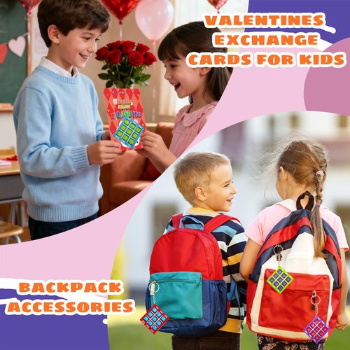 24 Pack Valentines Day Gifts Cards for Kids with Tic Tac Toe Game Keychains, Valentines Days Keychains for School Classroom Exchange Prizes, Valentine’s Exchange Greeting Cards for Boys Girls