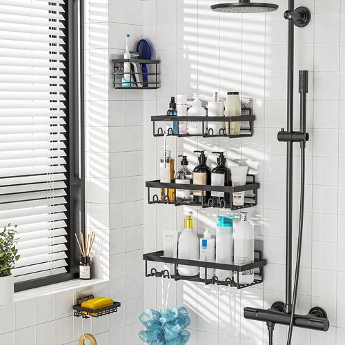 Moforoco Adhesive Shower Caddy Organizer - 5 Pack Corner Shelves for Bathroom Storage & RV Essentials