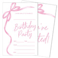 SIXEIGHT Pink Bow Birthday Invitations, Pink Ribbon Bow Birthday Party Invitations, 20 Party Invitations with Envelopes for Girls Boys, Birthday Party Favor & Decoration (4"x6")-A04