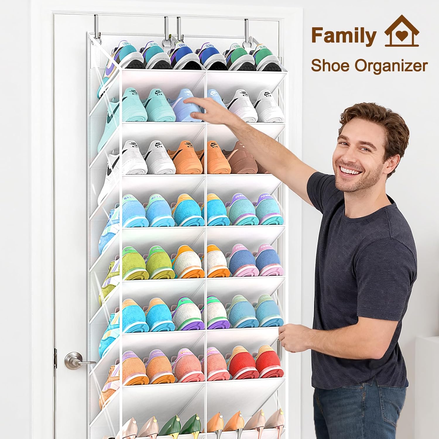 UVIAHOMI Over The Door Shoe Organizer - 10-Tier Clear Pocket Storage for Sneakers, Boots & Heels