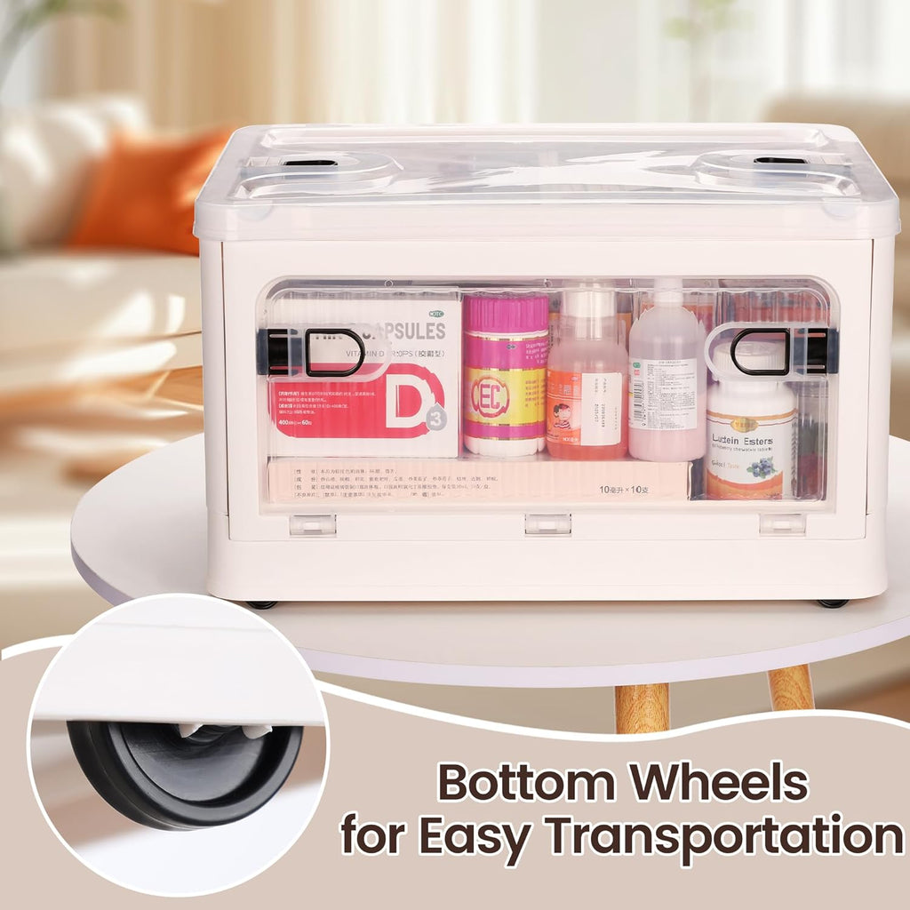 Skiennix 24 QT Medicine Organizer - Extra Large Collapsible Storage Box with Removable Tray & Wheels