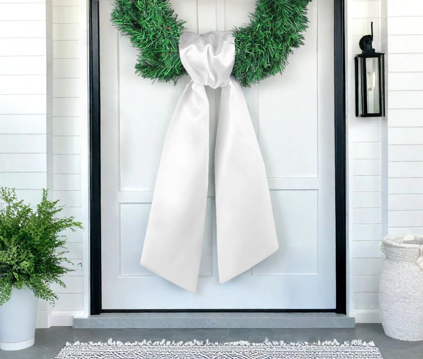 Skiennix 4 Pack White Wreath Sash - DIY Embroidery Satin Blank Accessories for Door Decor | Gift Box Included