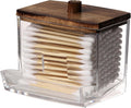 Tbestmax Cotton Swab Holder - Stylish Brown Wood Lid Apothecary Jar for Qtip Storage - 7 OZ