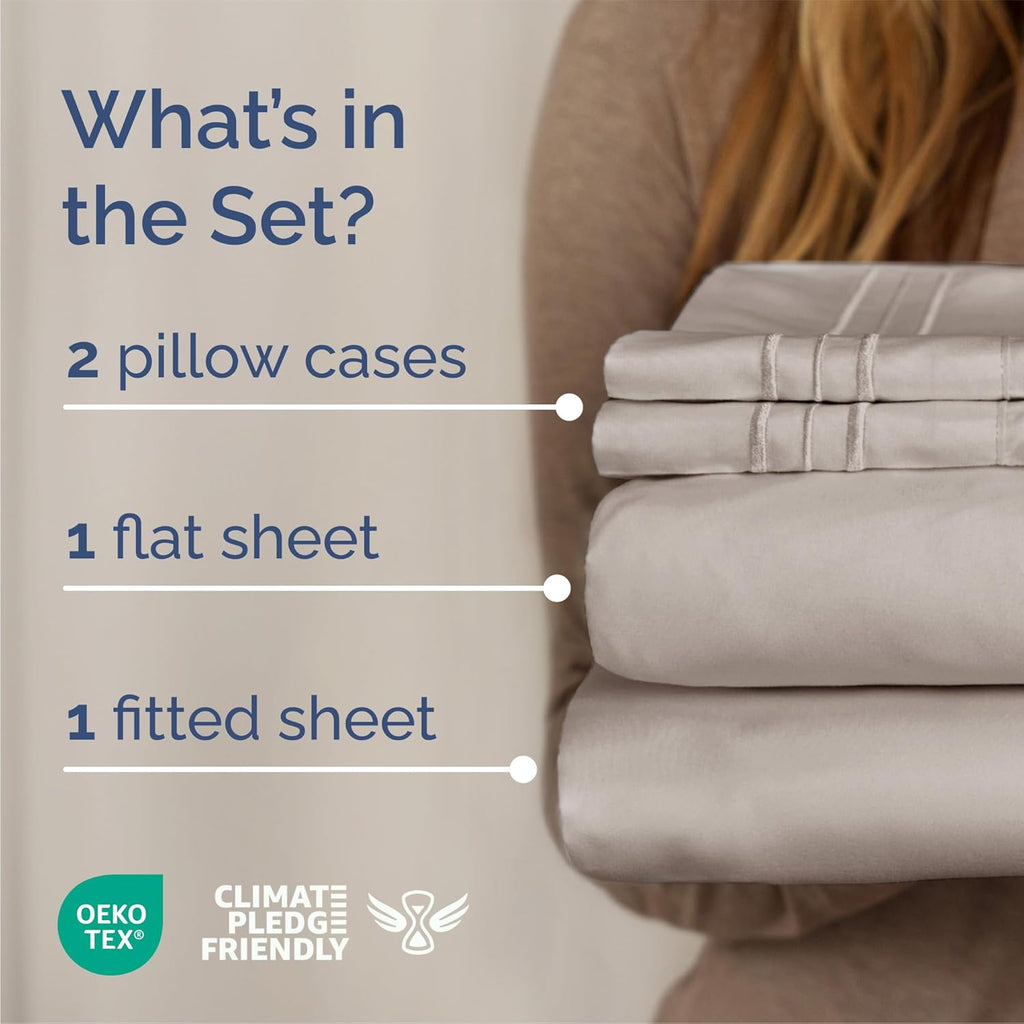 Queen Size 4-Piece Sheet Set | Skiennix Comfy Cooling Bed Sheets - Luxury Hotel Quality - Deep Pockets, Soft & Wrinkle-Free - Light Grey