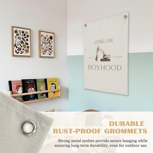 Dilemat Long Live Boyhood Canvas Banner Wall Hanging, Construction Decor for Boys Room,Kids Playroom Wall Decor Hanging Banner Flag for Boys Toddler Nursery Bedroom Playroom, 18X25 Inch