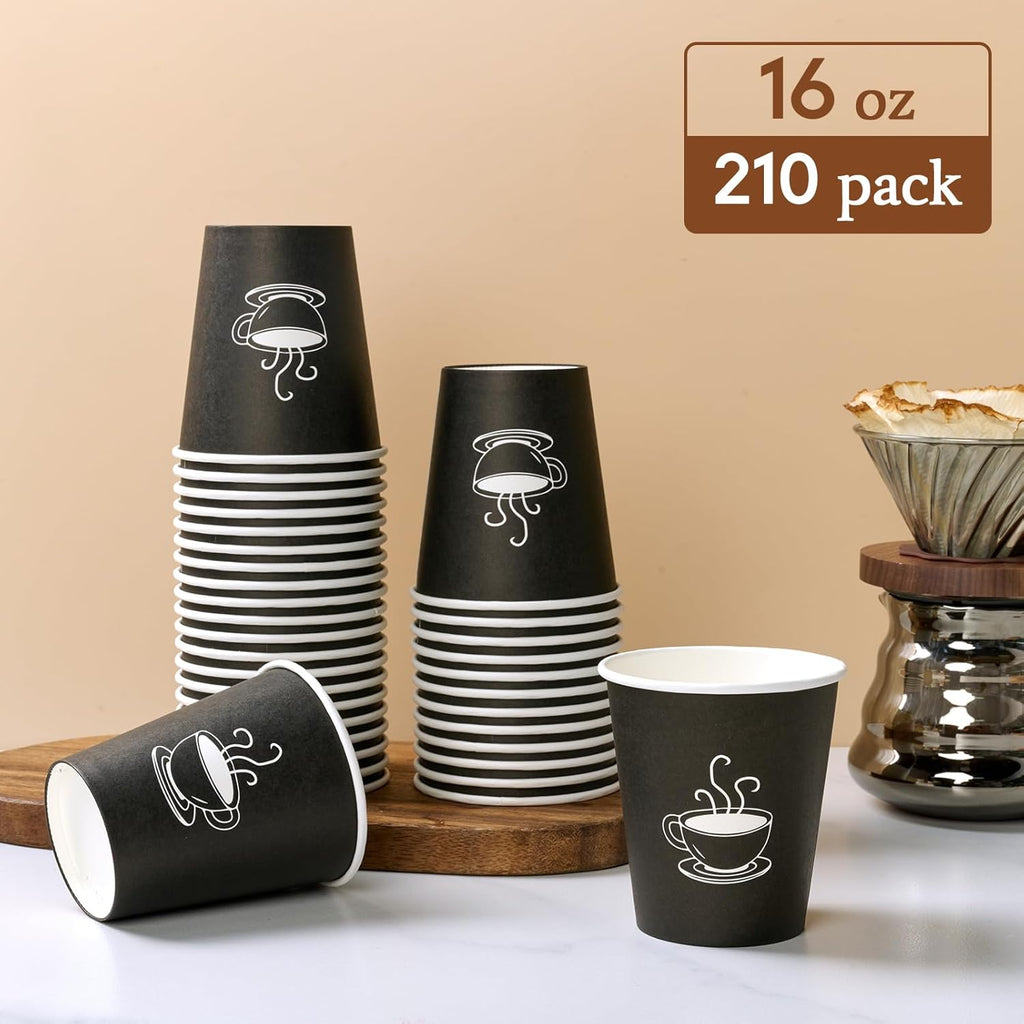 TOPVALUE 16 oz Disposable Paper Coffee Cups - 210 Count for Parties & Everyday Use