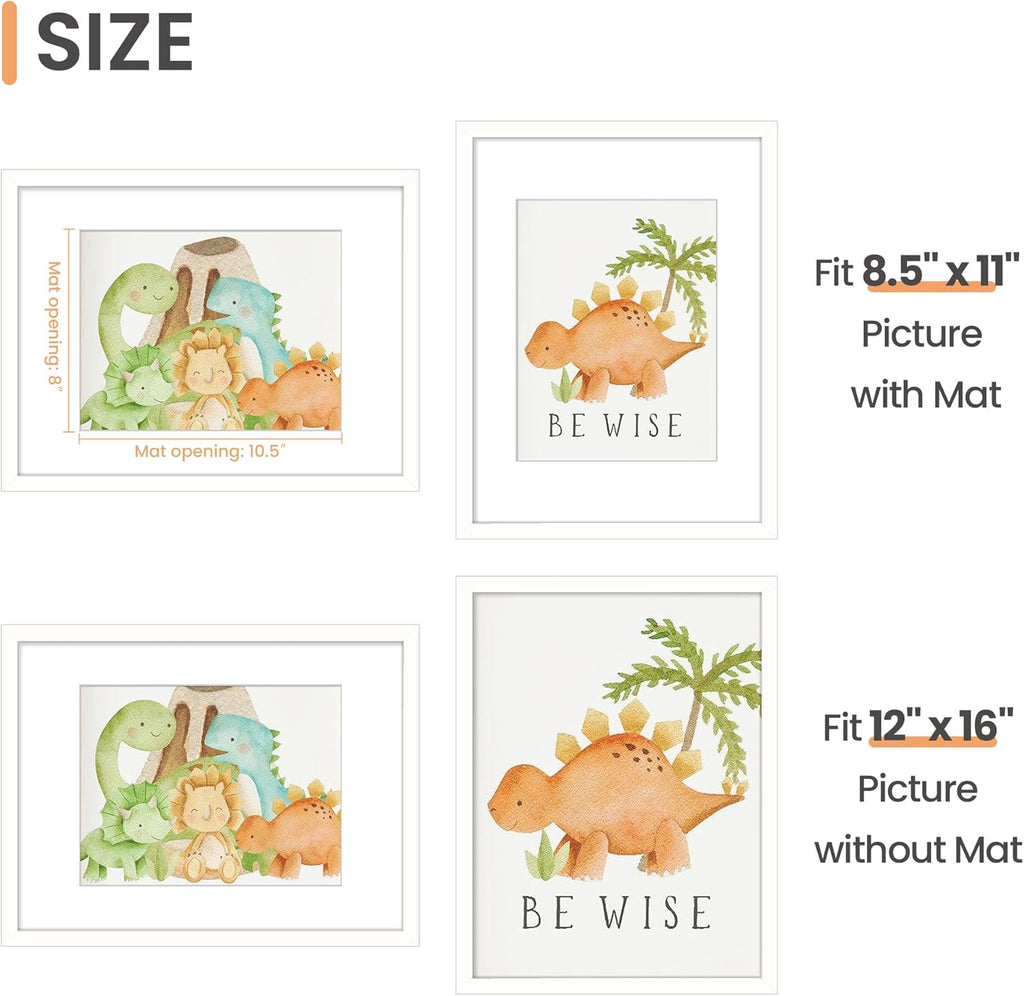 Upsimples 12x16 Picture Frame - Versatile Display for 8.5x11 Photos with Mat or 12x16 Without Mat, White