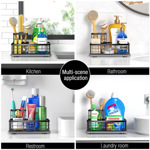 HOKEMOM EXTRA LARGE Kitchen Sink Caddy Organizer, [FLEXIBLE PLACEMENT & FAST-DRYING] Sponge Holder for Kitchen Sink Countertop,Stainless Steel with Rust-Resistant Coating-10.24" L x 6.5" W x 5.83" H