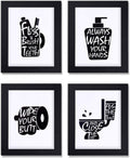 Joysnana Wall Art Prints - Funny Black and White Bathroom Decor | Set of 4 with Paper Frames (8x10 Inch)