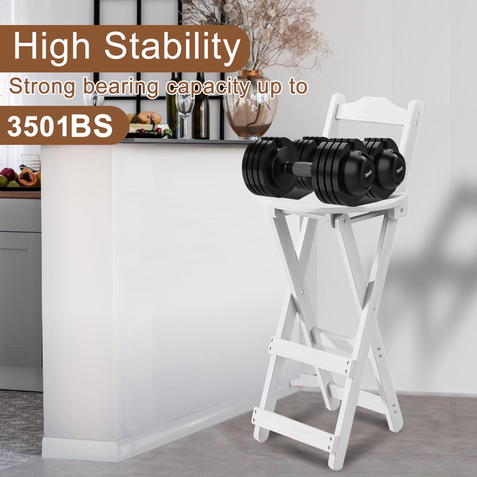 Yuxitia Folding Bar Stool Kitchen24 inch Folding Kitchen Counter Chair Portable Wooden Bar Stool Outdoor Shop Kitchen Restaurant Coffee Stool 1 (White)
