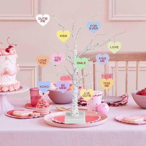 Arosche Valentines Day Tree Ornaments 24Pcs Candy Hearts XOXO Love Wooden Tree Ornaments Happy Valentine's Day Cute Hanging Decorations for Indoor Home Wedding Mantle Fireplace Party Supplies